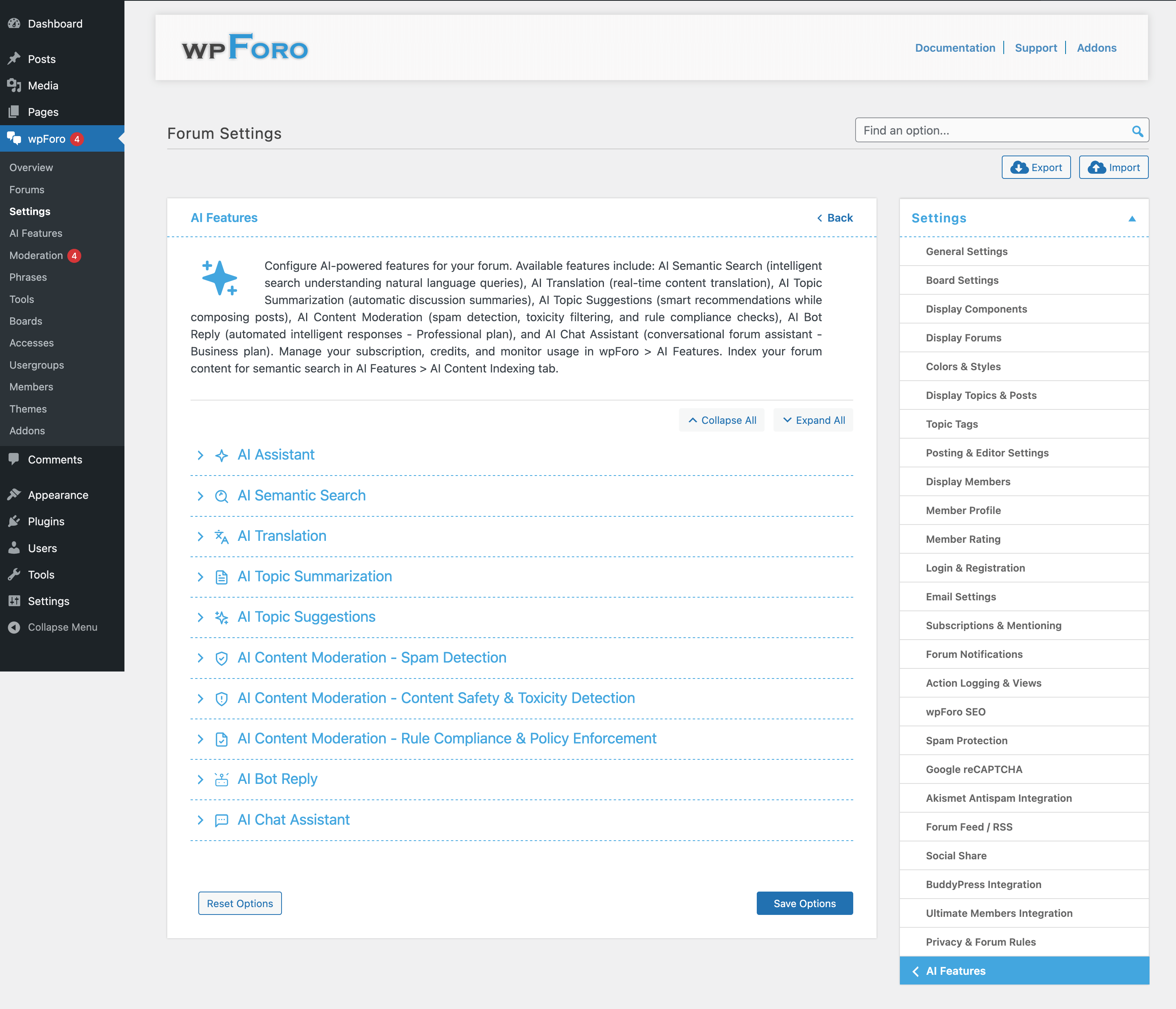 wpForo AI Features Settings Overview