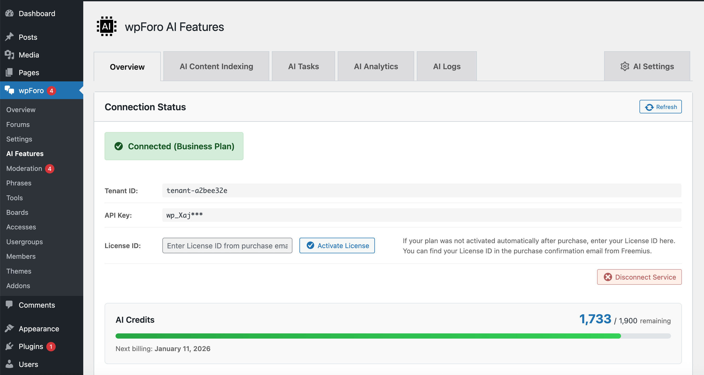 wpForo AI Service Connection