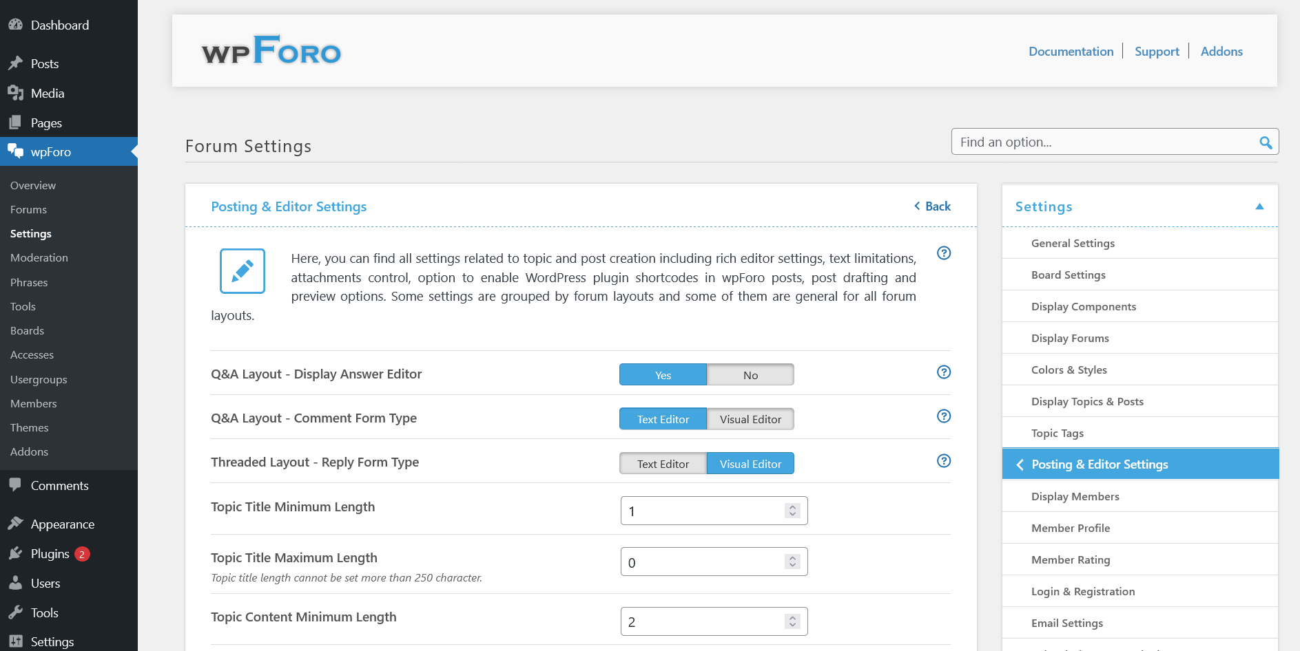wpForo Settings Panel