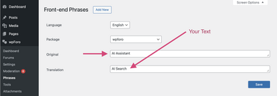 wpForo AI Assistent Widget Change Toggle Title